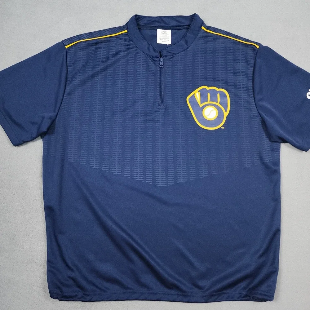Milwaukee Brewers Batting Practice Jacket Mens XL Blue MLB Quarter Zip Orbis